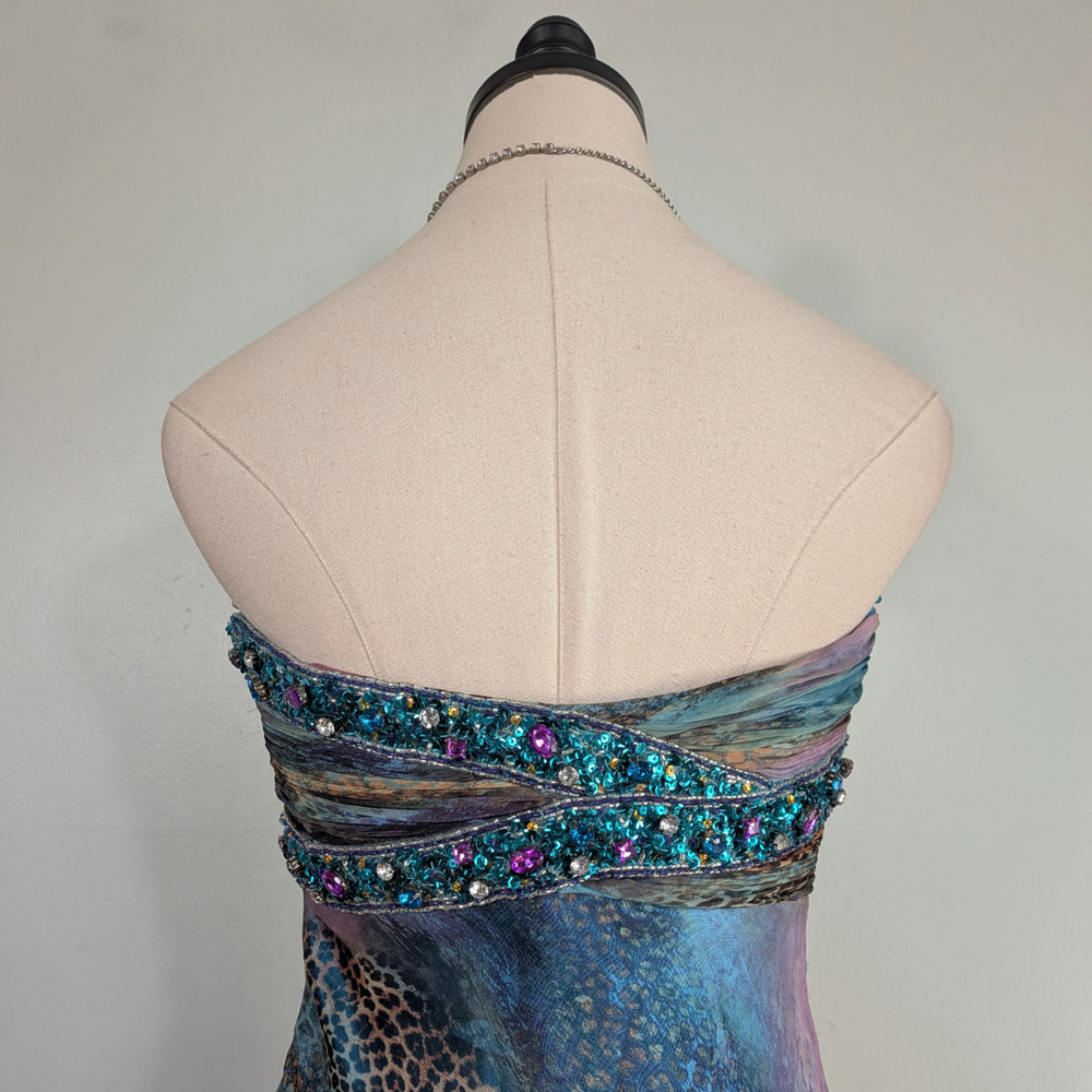Y2K Sherri Hill Prom Dress Knee Gown 6 Purple Multi Leopard Hoco Fairy Babydoll - Picture 9 of 15